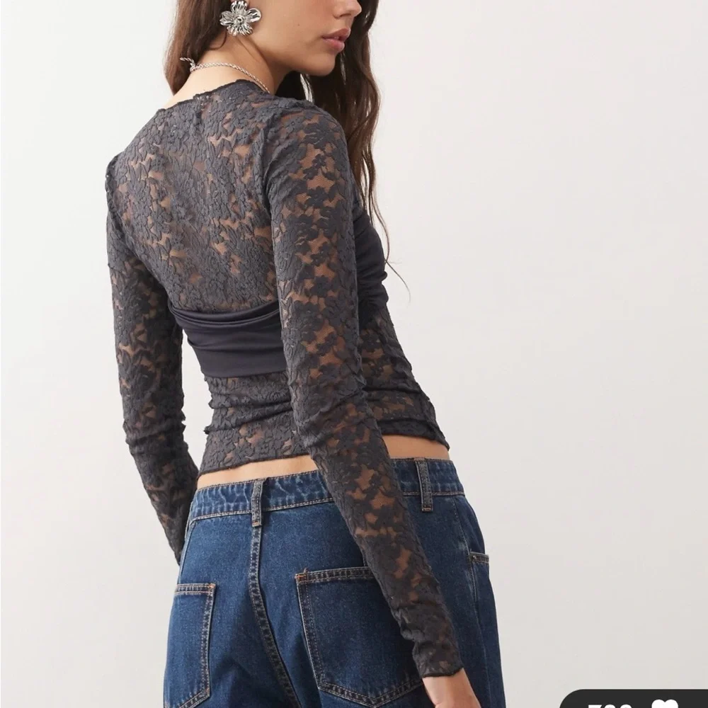 Lioness Midnight long sleeve sheer lace top in black - Picture 7 of 7